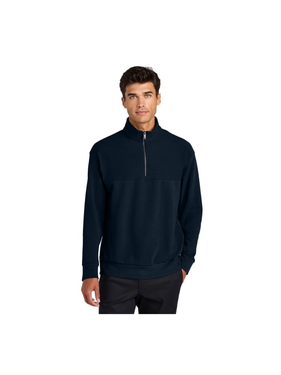 Unisex Linear Texture Quarter Zip | 1/4 Zip Sweatshirt for Men & Women, Pullover for Work & Casual Wear - Night Navy L