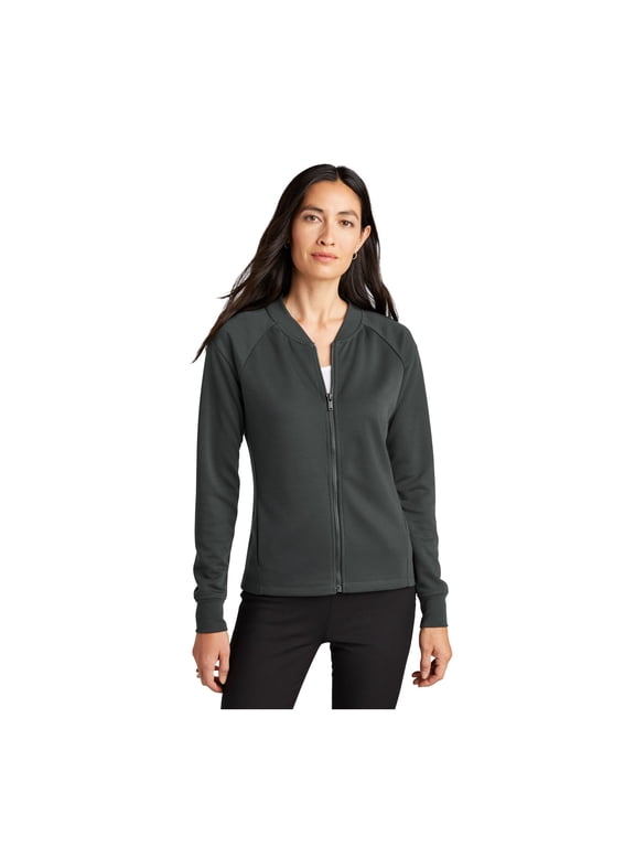 Women's Double-Knit Bomber | Lightweight Zip Up Jacket for Women, Casual Bomber Jacket for Work & Everyday Wear - Anchor Grey L