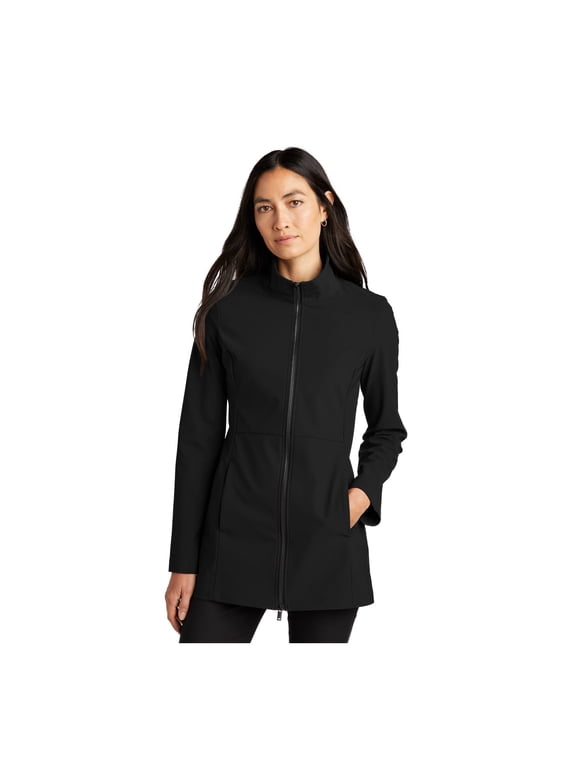Women's Faille Soft Shell | Business Casual Jacket, Water Resistant, Lightweight, Two Way Zipper - Deep Black L