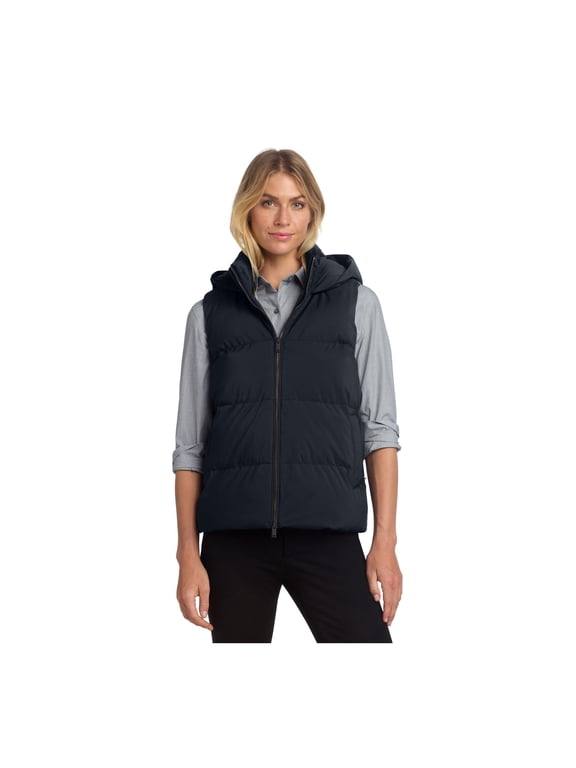 Women's Puffy Vest | Hooded Puffer Vest for Women, Water Repellent, Breathable, Lightweight Insulation - Night Navy L
