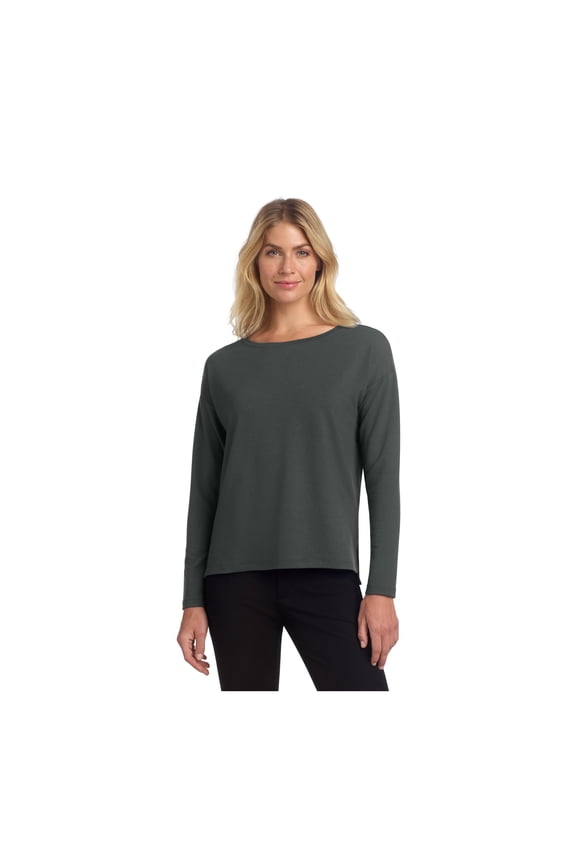 Women's Stretch Drop Shoulder Pullover | Lightweight Knit Sweater, Long Sleeve Crewneck for Work & Casual Wear - Anchor Grey M