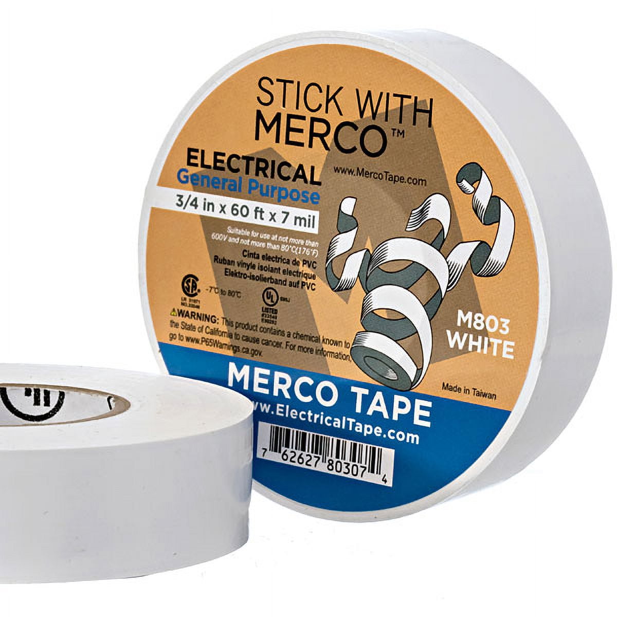 MERCO M803 Electrical Tape WHITE 3/4 inch High Quality U/L - 100 Rolls ...
