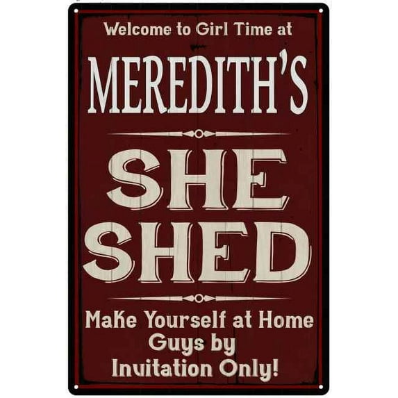 MEREDITH'S She Shed Red Sign Lady Cave 8 x 12 High Gloss Metal 208120088437