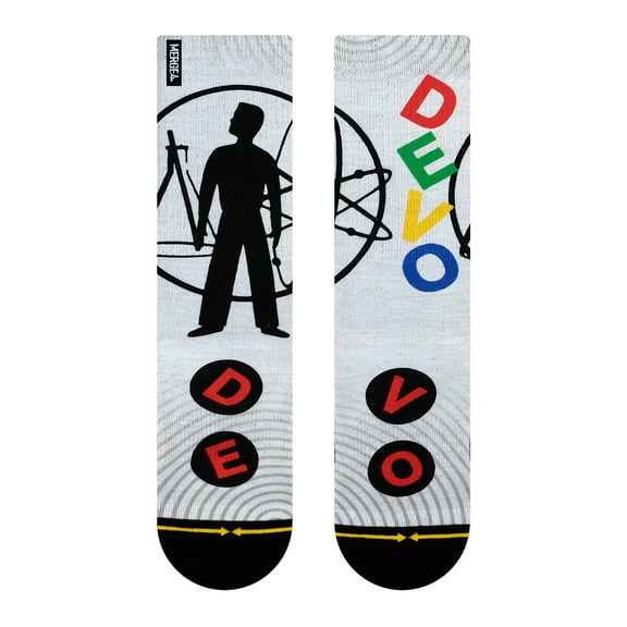 MERGE4 Devo Science Boy Large Crew Socks for Men and Women Gray Black Legendary Band Padded Sole Arch Support Breathable