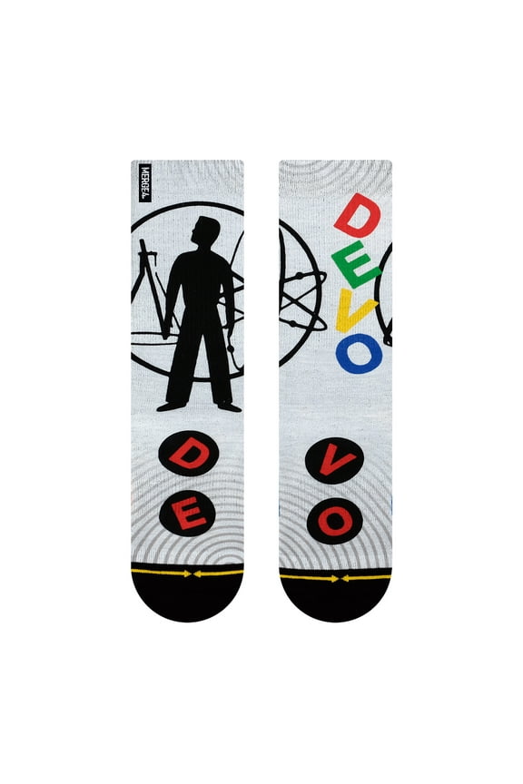 Devo Science Boy Large Crew Socks for Men and Women Gray Black Legendary Band Padded Sole Arch Support Breathable