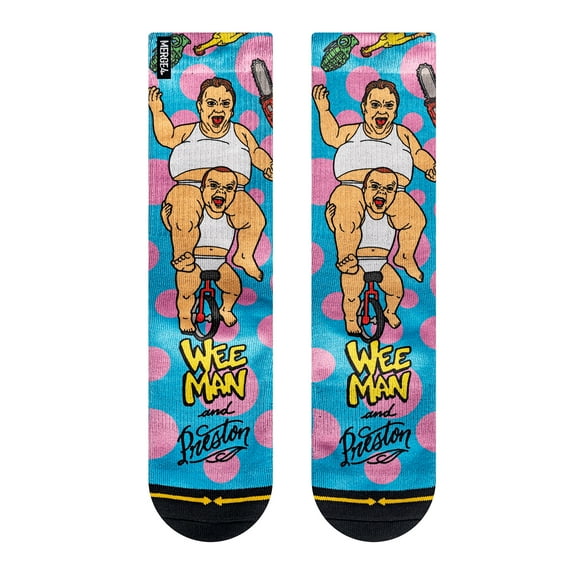 MERGE4 WeeMan & Preston Large Crew Socks for Men and Women Iconic Awesome Blue Pink Polkadot Pop Culture Compression Comfort