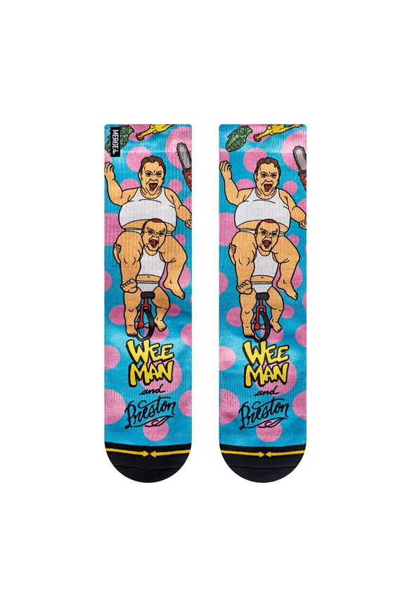 WeeMan & Preston Large Crew Socks for Men and Women Iconic Awesome Blue Pink Polkadot Pop Culture Compression Comfort