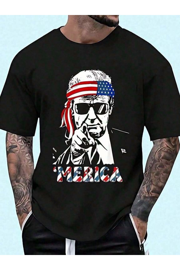 'MERICA Happy 4th Of July American Flag T-Shirt, Unisex Short Sleeve,100 Percent Cotton White T Shirt White Graphic Tee Shirt Funny Vintage T Shirts