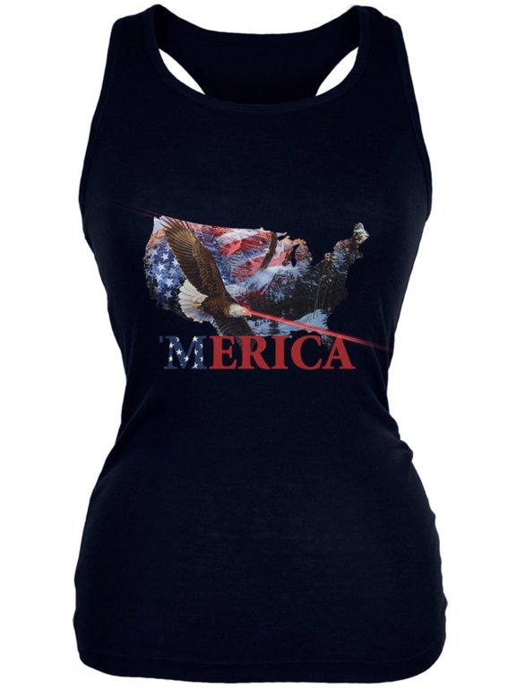 MERICA Laser Eagles Black Juniors Soft Tank Top - 2X-Large
