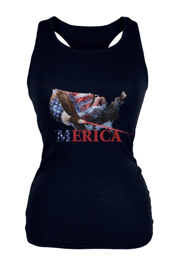 MERICA Laser Eagles Black Juniors Soft Tank Top - Small