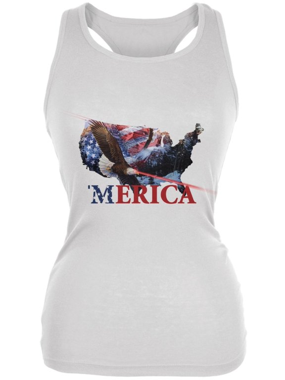 MERICA Laser Eagles White Juniors Soft Tank Top - Medium