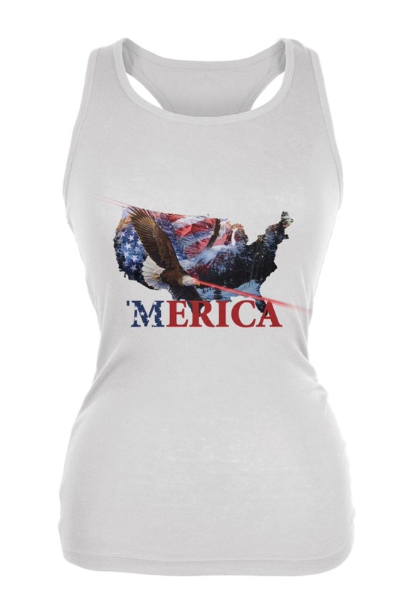MERICA Laser Eagles White Juniors Soft Tank Top - Small