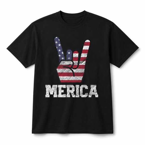 MERICA Patriotic Rock Hand Graphic T-Shirt, Unisex Classic Fit