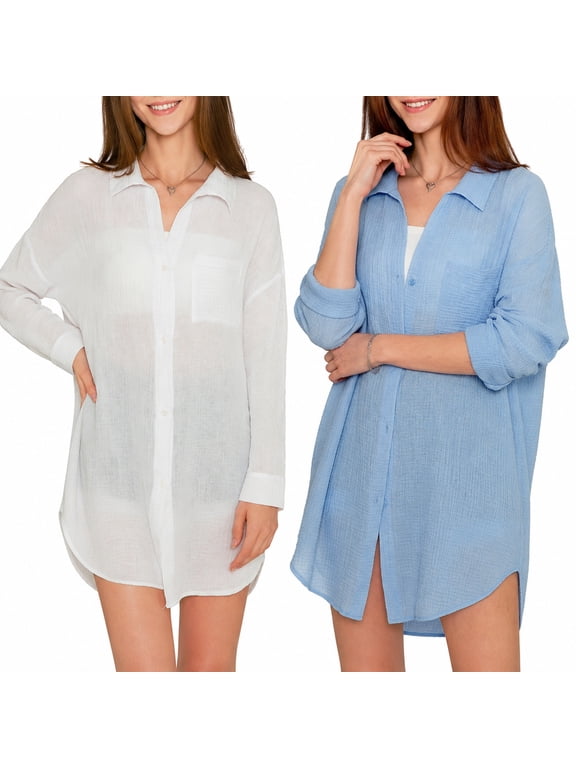 Women's Swim Cover Up 18-Pack - Cotton Bathing Suit Cover Up Shirt Dress