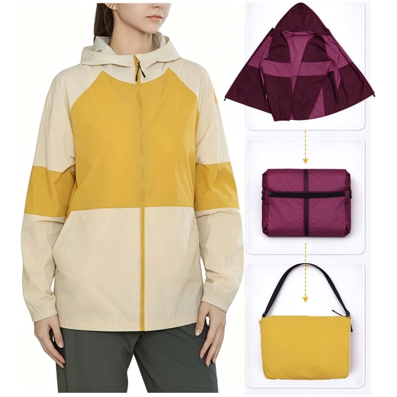 MERIDIANA Women's Convertible Sling Bag Raincoat Lightweight Hooded Windproof UPF50 Color Block Jacket with Pocket