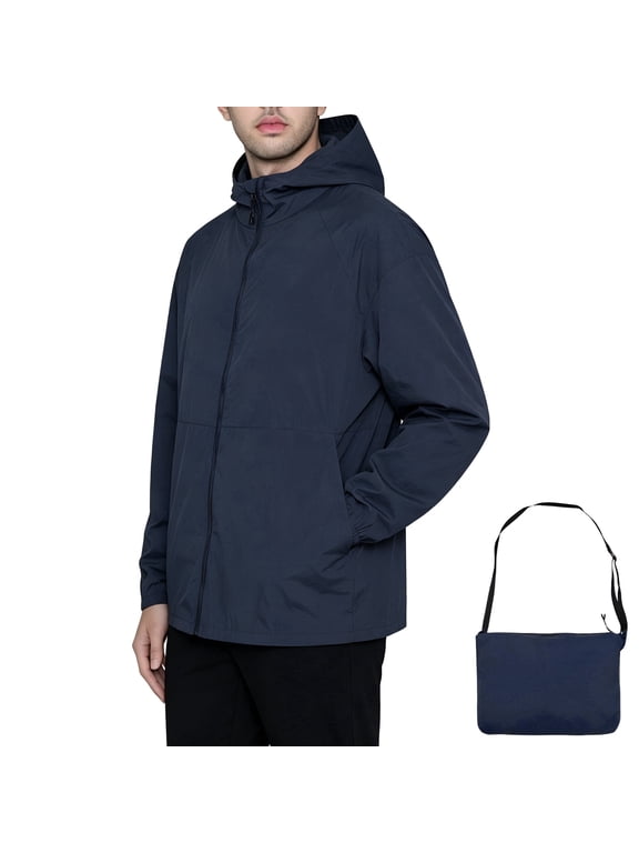Men's Windbreaker Jackets for Men - Lightweight Packable Hooded Jacket with Sling Bag