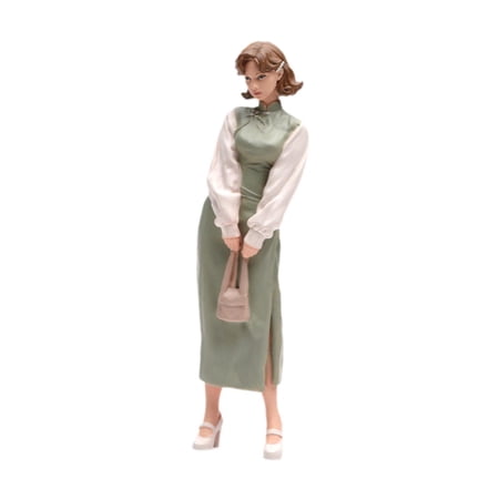 MERIGLARE 1/18 Scale Cheongsam Female Model 3D Character Model Mini Standing Figure for Train Station Layout DIY Scene Micro Landscape