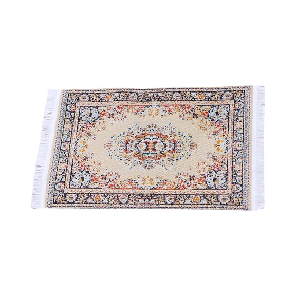 MERIGLARE 1/6 1/12 Woven Rug Miniature Floor Area Rug Simulation Life Scene Mini Turkish Mat Dollhouse Floor Covering for Bedroom Decor Yellow