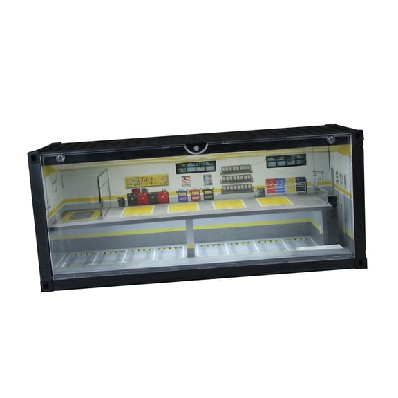 MERIGLARE 1:64 Garage Display Case Repair Shop Scene Realistic Showcase Lighted for Sports Cars Action Figures Accessory Layout Diorama