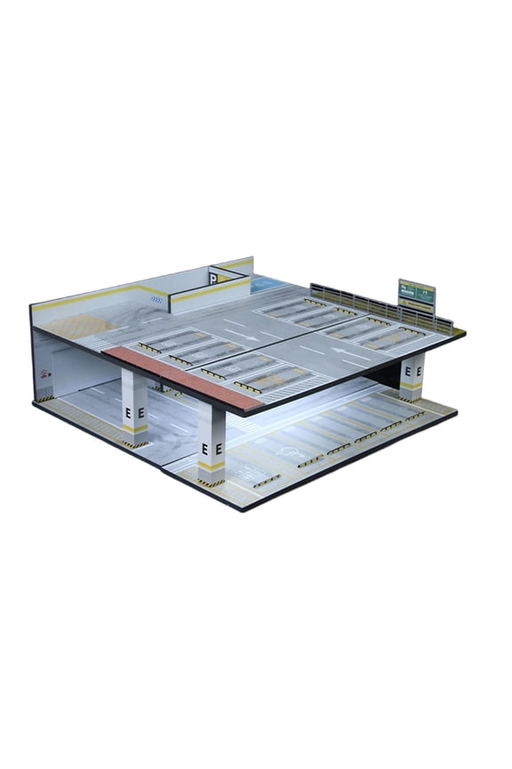 1/64 Scale Diorama, Miniature Garage with LED Lighting, Two-tier Desktop Display Stand, Collectible, Gift, Sturdy Organizer with Scene