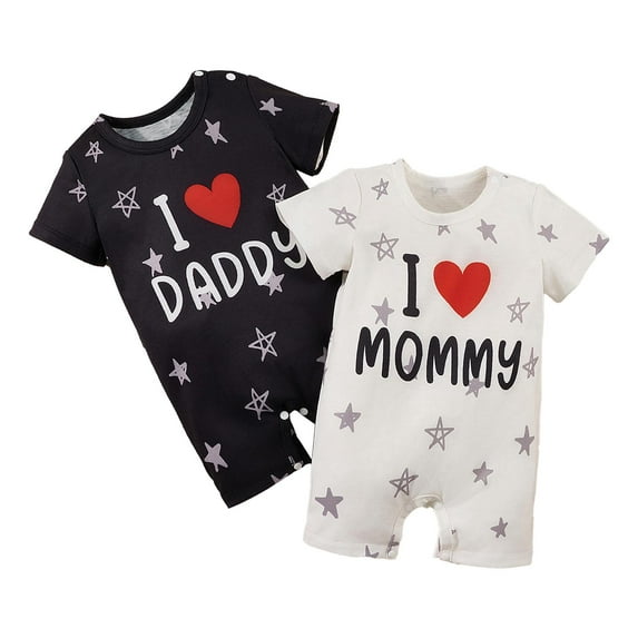 MERIGLARE 2-piece Cute Twin Romper "I Love Mummy Daddy Crawl Jumpsuit", Summer Baby Clothing, Bodysuit for Home, Party, Everyday Life, Holiday 9 to 12Month