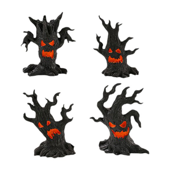 MERIGLARE 4Pcs Mini Spooky Table Craft Tree Demon Ornament, Tiny Miniatures Ghost Tree Ornament Resin Cute Halloween Figurines for Home