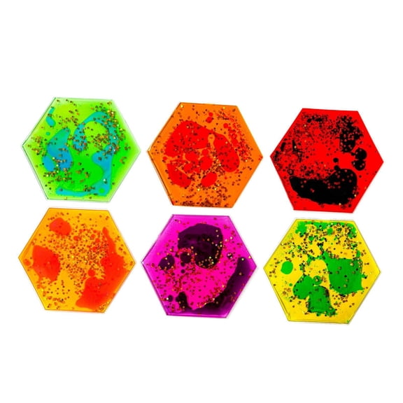 MERIGLARE 6 Pieces Sensory Soft Gel Liquid Toys Water Sensory Pads Liquid Motion Tiles Hexagonal