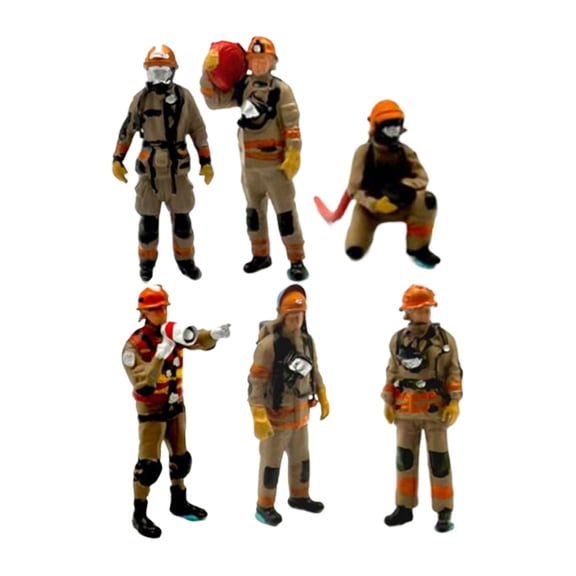 MERIGLARE 6Pcs 1:64 Firefighter Figure Models Diorama Layout Collectibles Hand Painted