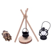 MERIGLARE 7Pcs 1/12 Doll House Camping Kits Mini Camping Set DIY Sleigh Model Woodpile for Micro Landscape Dollhouse Sand Table Scenery