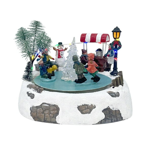 MERIGLARE Animated Christmas Village Ice Rink Musical Box Decoration with Lights Collection Figurine Resin Lighted Musical Snow Village