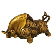 MERIGLARE Bronze Ox Figurine Bull Statue Copper Zodiac Animal Sculpture Heavy Cast Metal Ornament Detailed Antler Design for Modern Office Desk