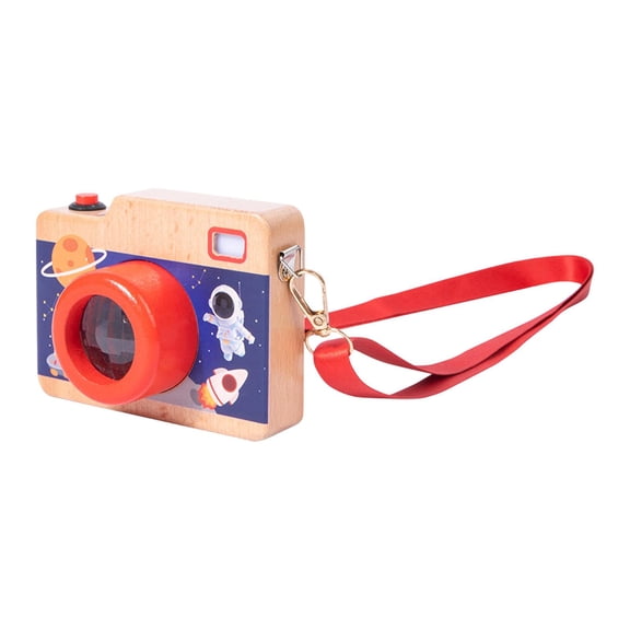 MERIGLARE Camera Wooden Mini Pretend Toy Simulation Prop with Kaleidoscope Lens Real Sounds Adjustable Strap Sensory Feature Suitable for Birthday Party Gift Ed