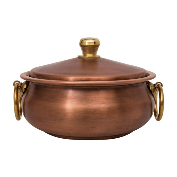 MERIGLARE Copper Pot Binaural Pot Thickened Saucepan Retro Fry Pan Copper Cooking Pot Hot Pot for Household Hotel Camping Kitchen 16cm Dia