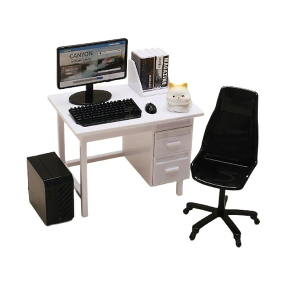 MERIGLARE Doll House Decoration Decorative Office Furniture Set Miniature Computer Set White Desk