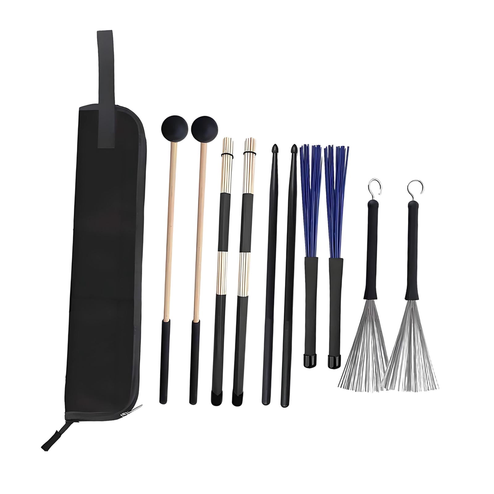 MERIGLARE Drum Sticks Set Mallet Brushes Practice Sturdy Metal Brushes with Storage Bag for Professional Teaching Enthusiast Folk Songs