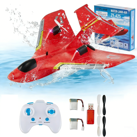 Petbank RC Plane for Water Land & Air, 2CH Remote Control Airplane with Lights and 2 Batteries, 2.4GHz RC Airplane Glider Aircraft Toys Gift for Kids Adult