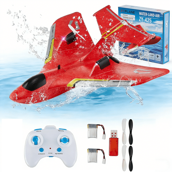 Petbank RC Plane for Water Land & Air, 2CH Remote Control Airplane with Lights and 2 Batteries, 2.4GHz RC Airplane Glider Aircraft Toys Gift for Kids Adult