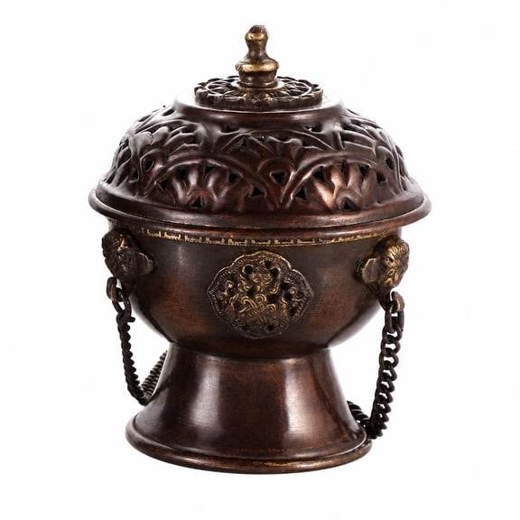 MERIGLARE Hanging Thurible Copper Incense Burner Crafted with Ornate Perforated Lid for Altar Devotional Space Tranquil Bedroom