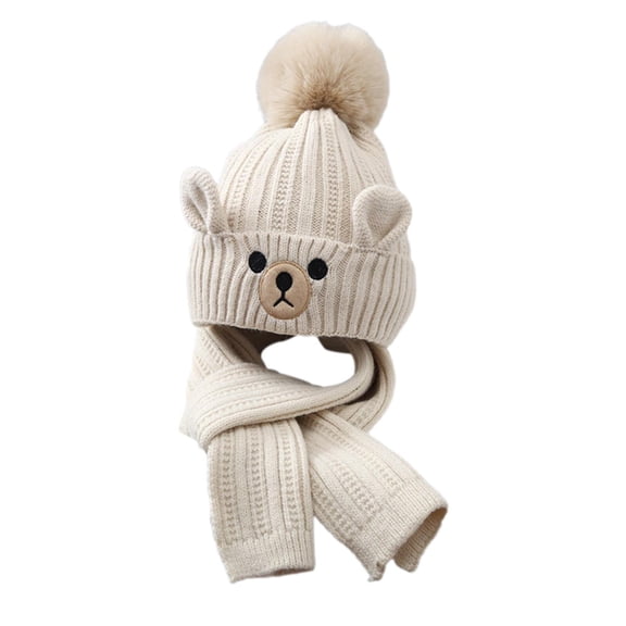 MERIGLARE Kids Winter Hat Scarf ted Beanie Cap Cap Neck Warmer for , Cold Weather, Skiing, Skating Beige