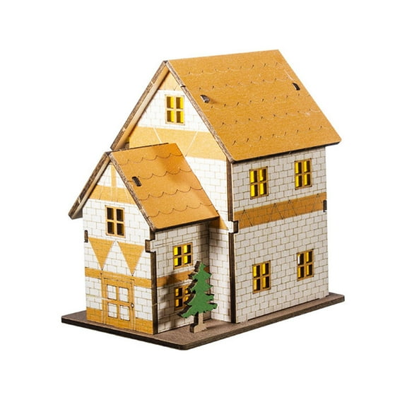 MERIGLARE Lighted Miniature House Tiny House Mockup Garden House Ornament Wooden Craft, Christmas Cabin Model for Mantel Indoor Bedroom 11cmx7.8cmx11.6cm