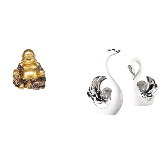 MERIGLARE Maitreya Buddha Sculpture Laughing Buddha Statue Feng Shui Ornament Anniversary Party Swan Figurines Living Room Decor Crafts Swan Lover Table Centerpiece Book Shelf Decoration