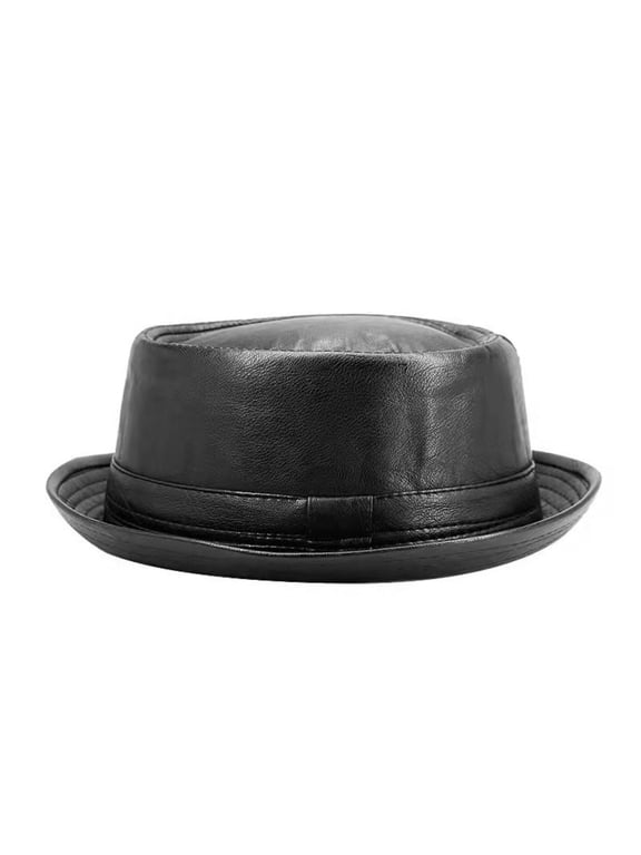 Men Sun Hat Low Crown Fedora Structured Shape Narrow Band Detail Smooth Vegan Leather