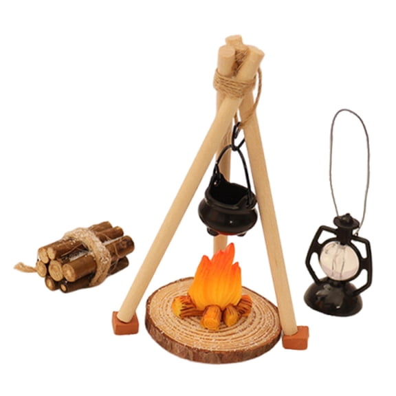 MERIGLARE Miniature Camp Cooking Set Dollhouse Accessories Hanging Stove Campfire Simulation Outdoor Cooking Scene Realistic Materials Suitable for Children Col Red Brick