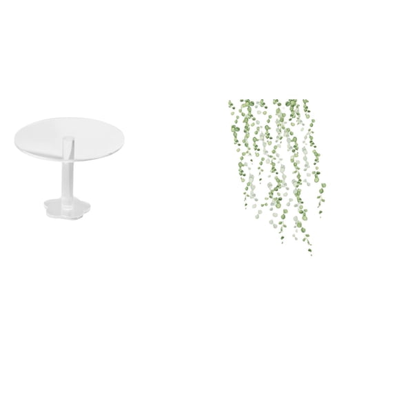 MERIGLARE Miniature Dollhouse Round Table with Hanging Vines Wall Sticker Green Plant Leaves Elegant Art Mural for Pretend Life Garden Play House Decor