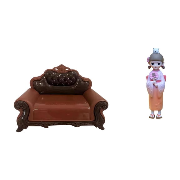 MERIGLARE Miniature Sofa Couch Single Chair Model DIY Accessory Furniture Room for Micro Landscape Gift Decorations Resin Statue Asian Kabuki Figurine Toy Japanese Kimono Geisha Doll Birthday