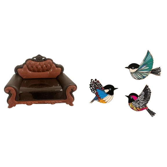 MERIGLARE Miniature Sofa Couch Single Chair Model DIY Accessory Furniture Room Micro Landscape Gift Decorations Wooden Bird Wall Art Flying Birds Wall Decors Hanging Signs Garden Study Room