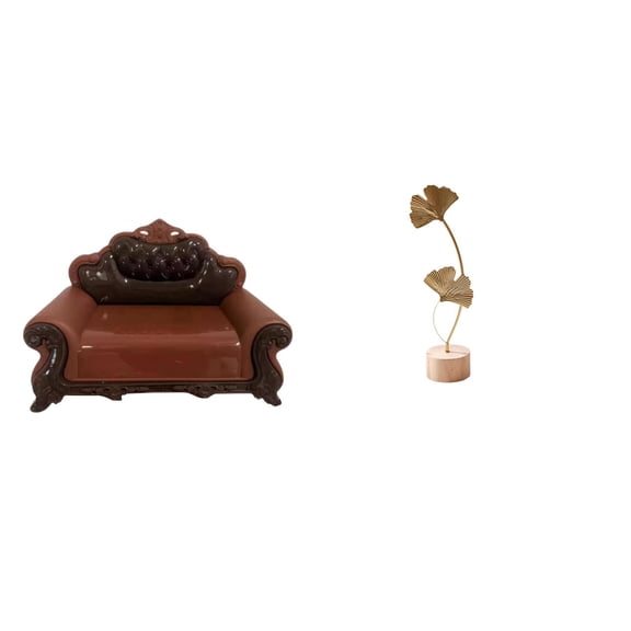 MERIGLARE Miniature Sofa Couch Single Chair Model DIY Accessory Leaf Sculpture Metal Leaf Statue Leaf Shaped Figurine Crafts Nordic Creative Ornament Abstract Sculpture for Micro Landscape Gift