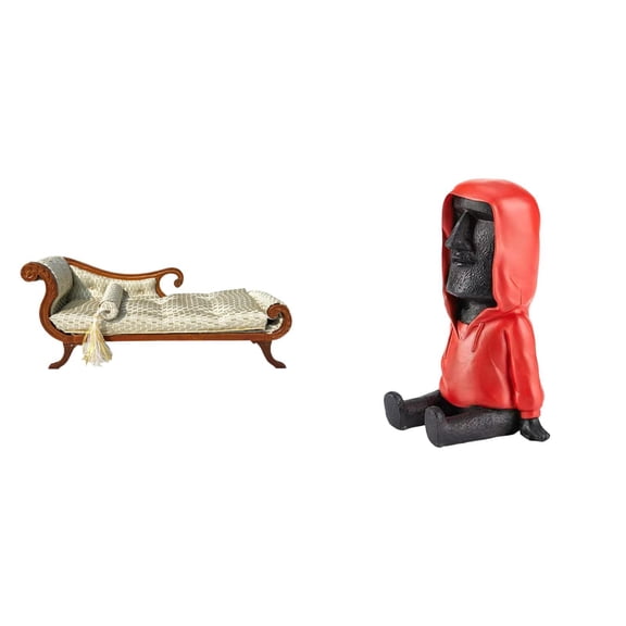 MERIGLARE Miniature Wooden Sofa Bed DIY Furniture and Easter Island Head Statue Moai Sculpture Antique Resin Figurine for Dollhouse Room Decor