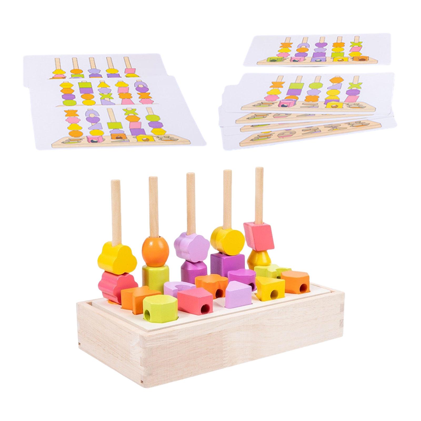 MERIGLARE Montessori Toys Wooden Beads Sequencing Toy Set Shape Sorter