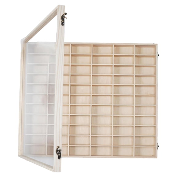 MERIGLARE Toy Car Display Case Wall Mounted Solid Wood Organizer with 66 Compartments for Miniature 1/60 Scale Model Cars Wheels Display Figure Shelf Suitable for Playroom Home with lid